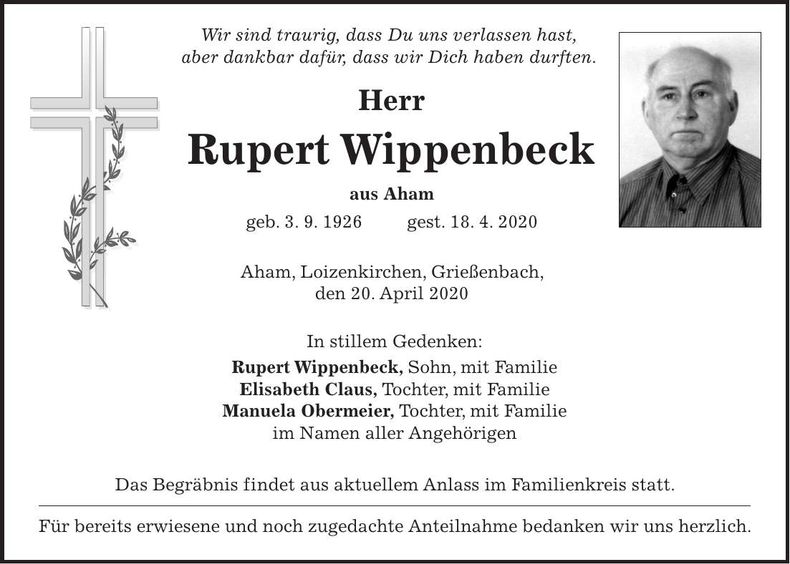 Traueranzeige Rupert Wippenbeck