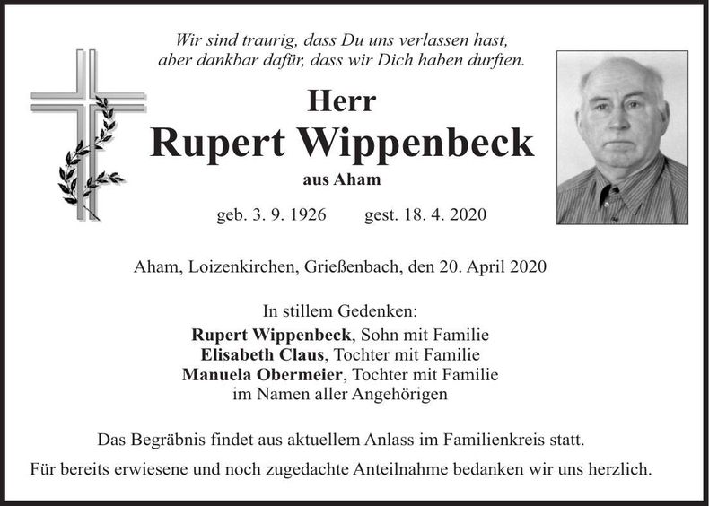 Traueranzeige Rupert Wippenbeck