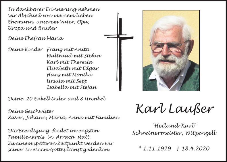 Traueranzeige Karl Laußer