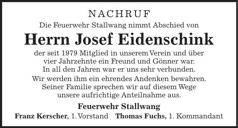 Traueranzeige Josef Eidenschink