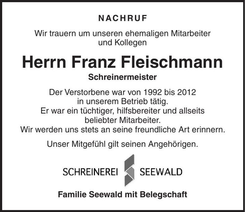 Traueranzeige Franz Fleischmann