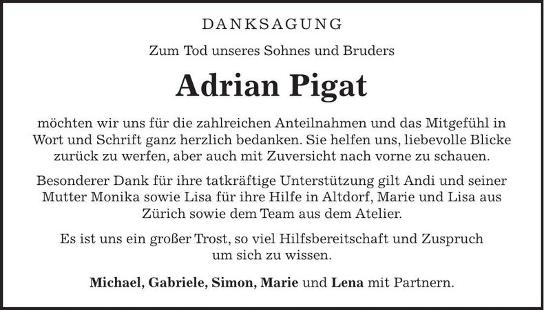 Traueranzeige Adrian Pigat