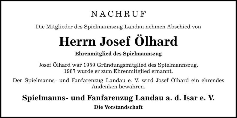 Traueranzeige Josef Ölhard