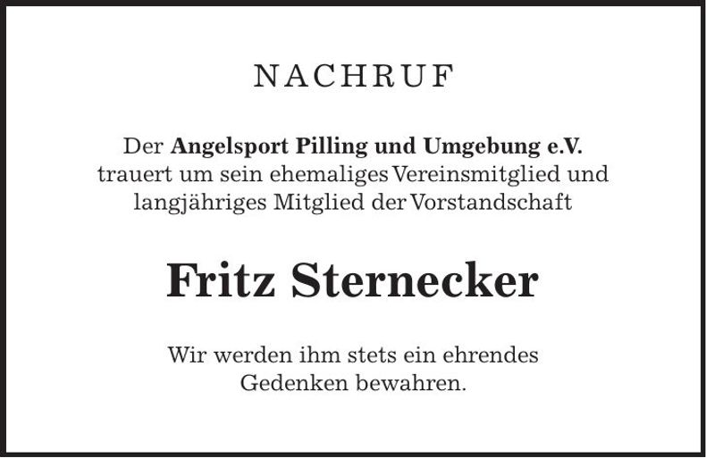 Traueranzeige Fritz Sternecker