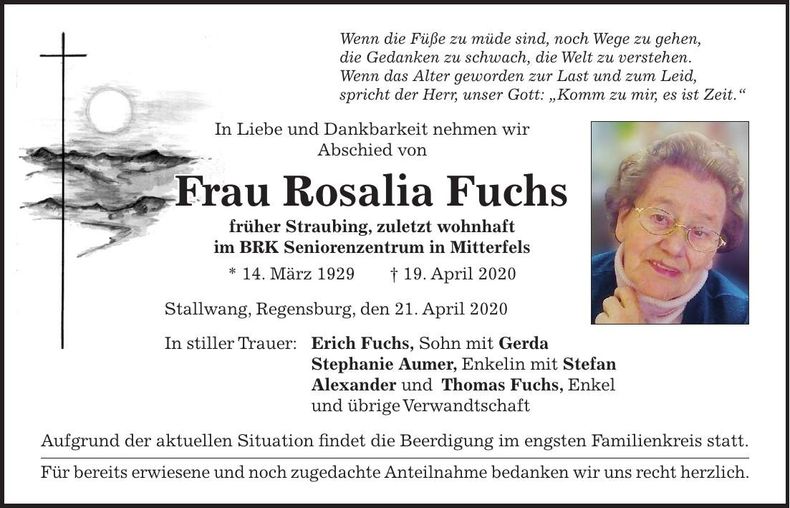 Traueranzeige Rosalia Fuchs