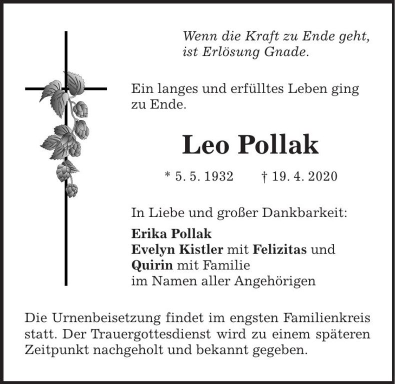 Traueranzeige Leo Pollak