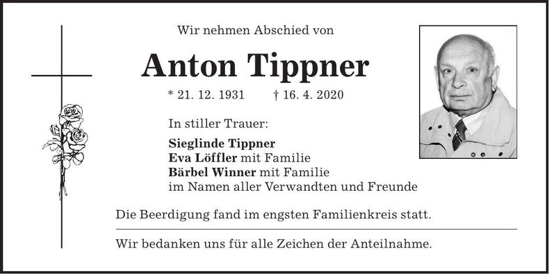 Traueranzeige Anton Tippner