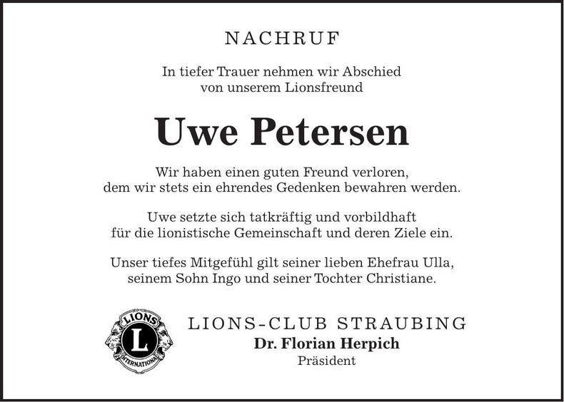 Traueranzeige Uwe Petersen