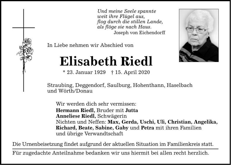 Traueranzeige Susanne Riedl