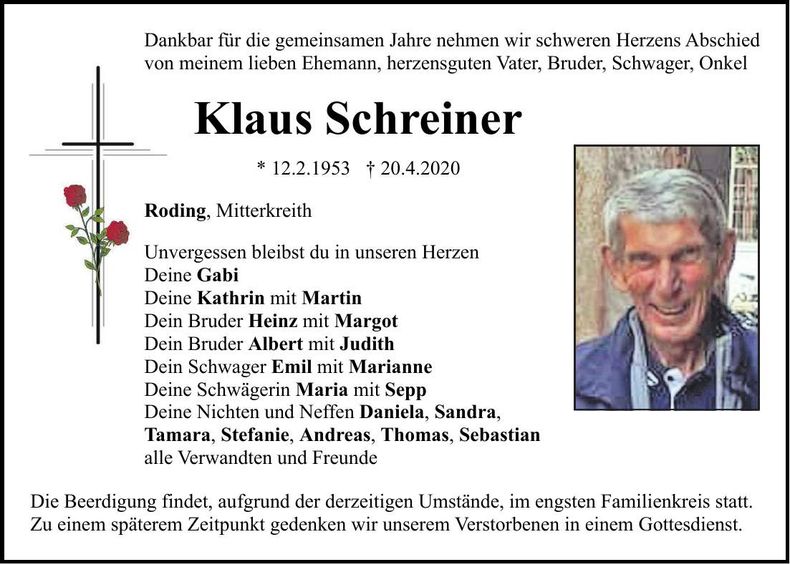Traueranzeige Klaus Schreiner