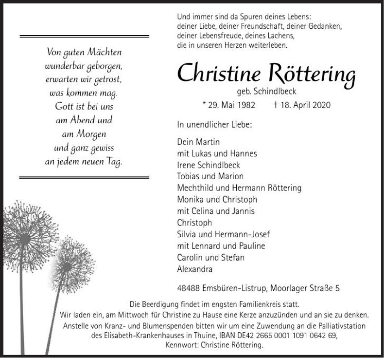 Traueranzeige Christine Röttering