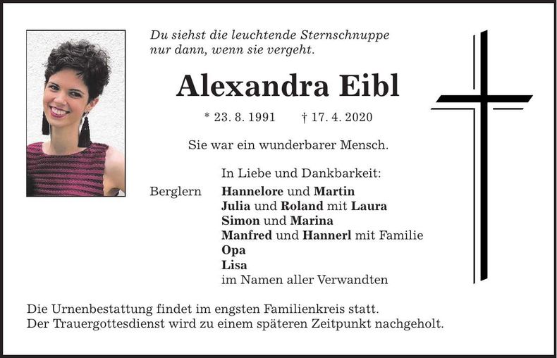 Traueranzeige Alexandra Eibl