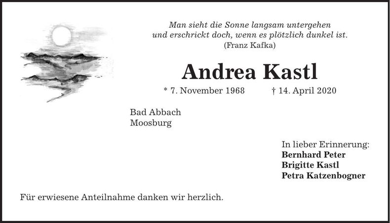 Traueranzeige Andrea Kastl