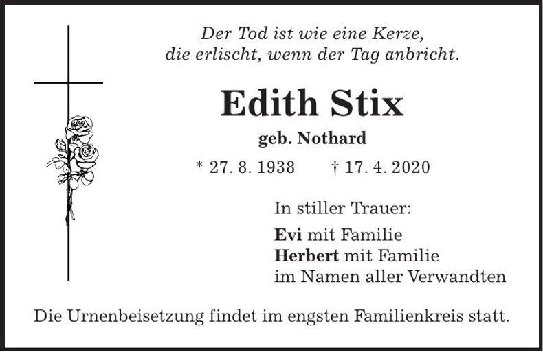Traueranzeige Edith Stix