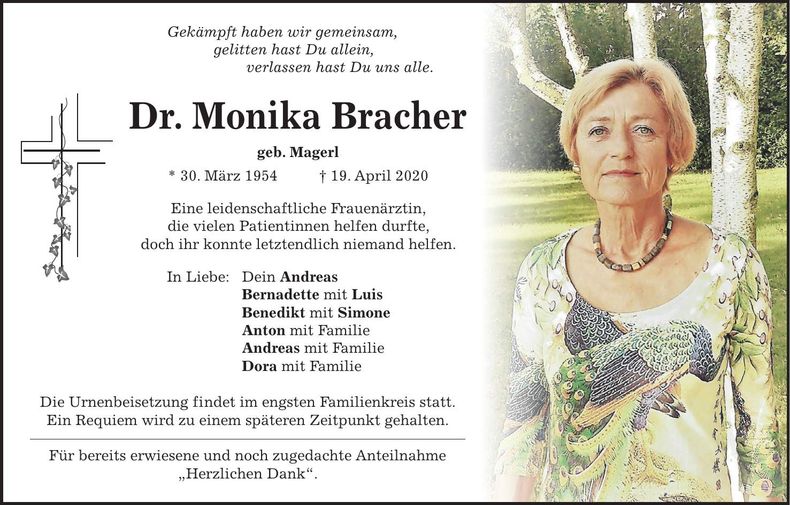 Traueranzeige Monika Bracher