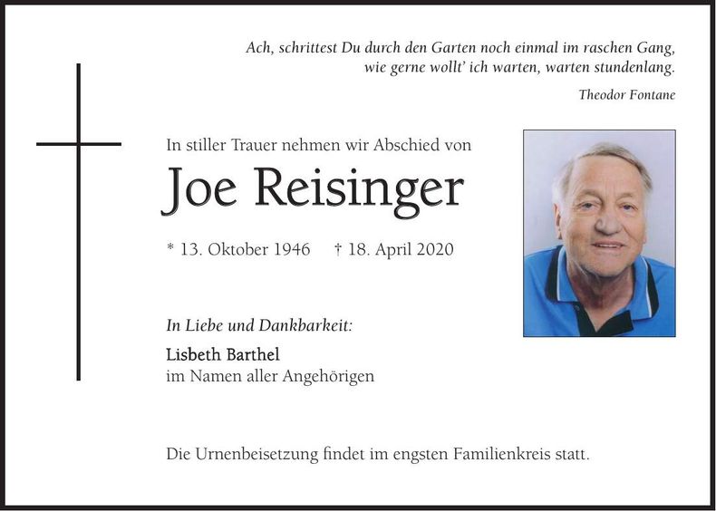 Traueranzeige Joe Reisinger