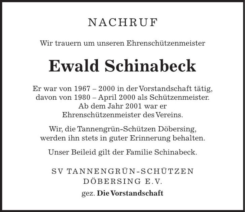 Traueranzeige Ewald Schinabeck