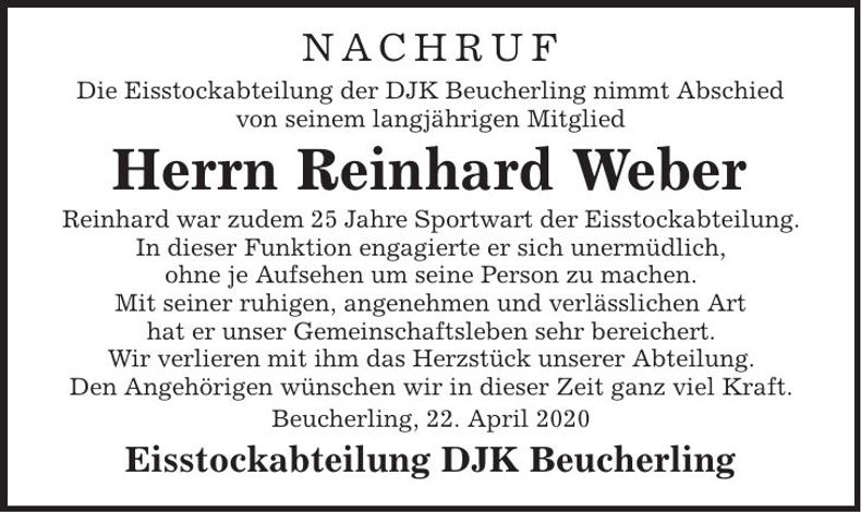 Traueranzeige Reinhard Weber