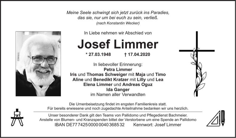 Traueranzeige Josef Limmer