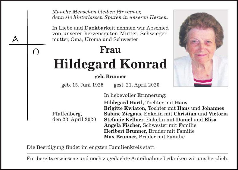 Traueranzeige Hildegard Konrad