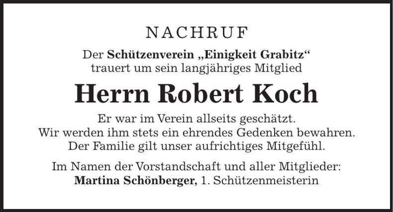 Traueranzeige Robert Koch