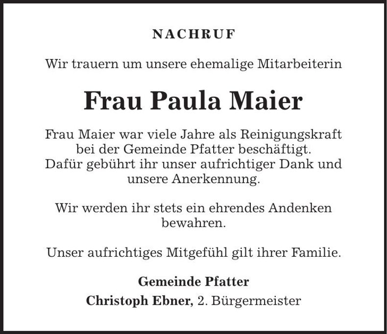Traueranzeige Paula Maier