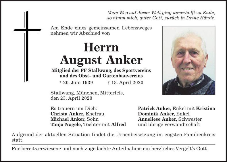 Traueranzeige August Anker