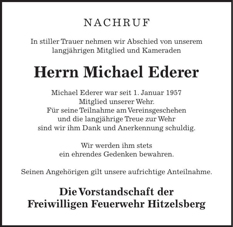 Traueranzeige Michael Ederer
