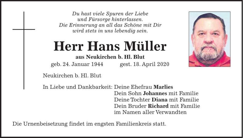 Traueranzeige Hans Müller