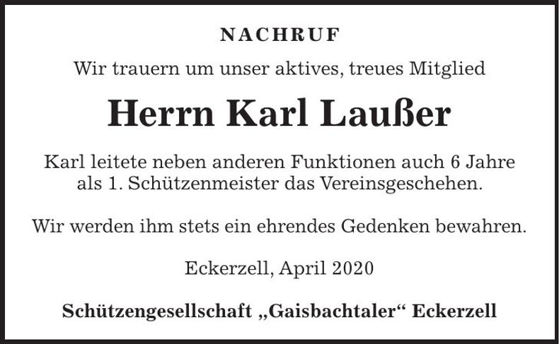 Traueranzeige Karl Laußer