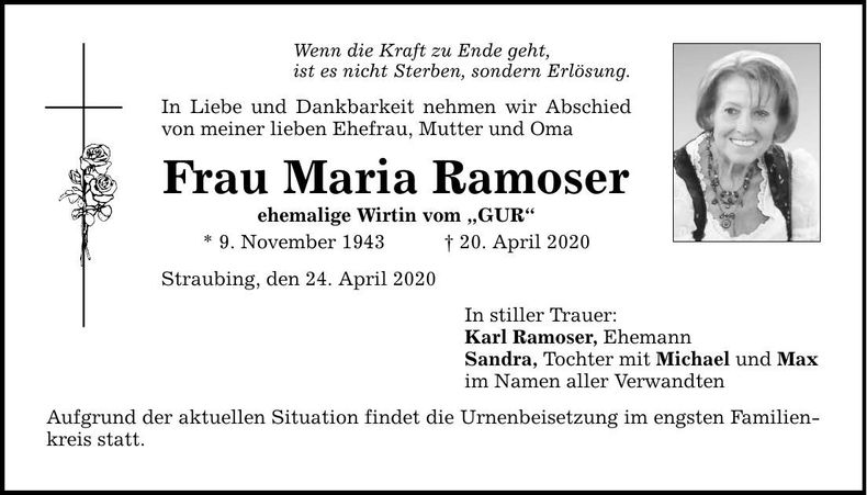 Traueranzeige Maria Ramoser