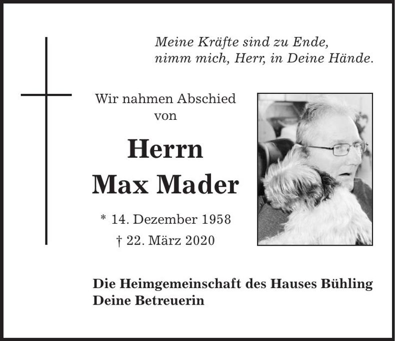 Traueranzeige Max Mader