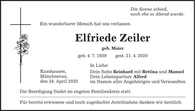 Traueranzeige Elfriede Zeiler