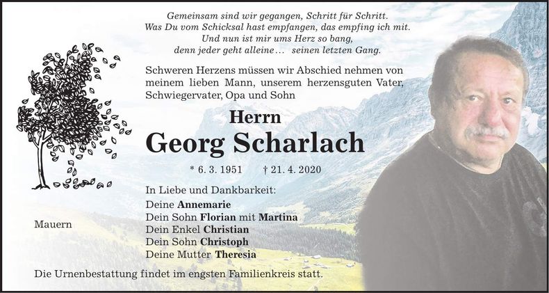 Traueranzeige Georg Scharlach