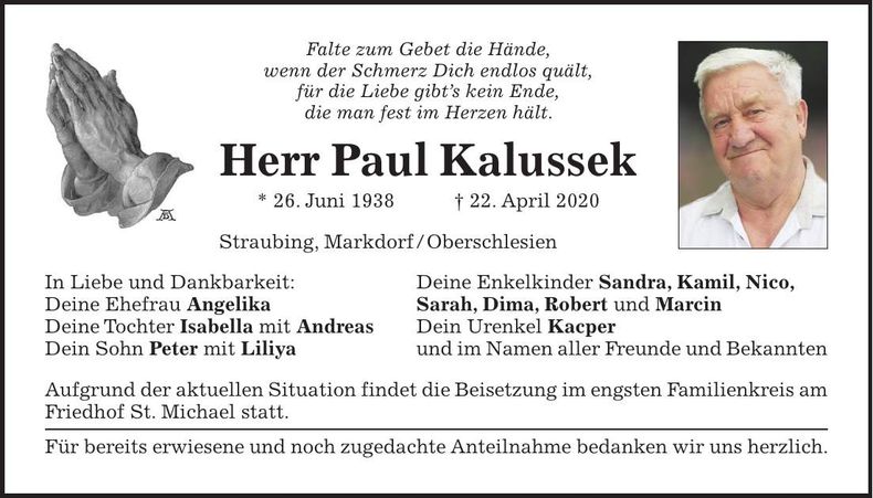 Traueranzeige Paul Kalussek