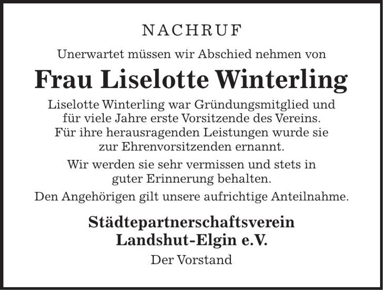 Traueranzeige Liselotte Winterling