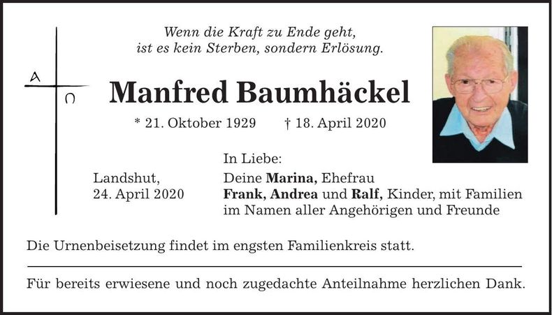 Traueranzeige Manfred Baumhäckel