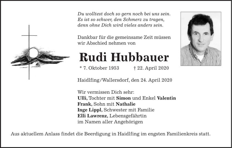 Traueranzeige Rudi Hubbauer
