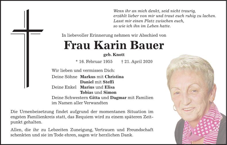 Traueranzeige Karin Bauer