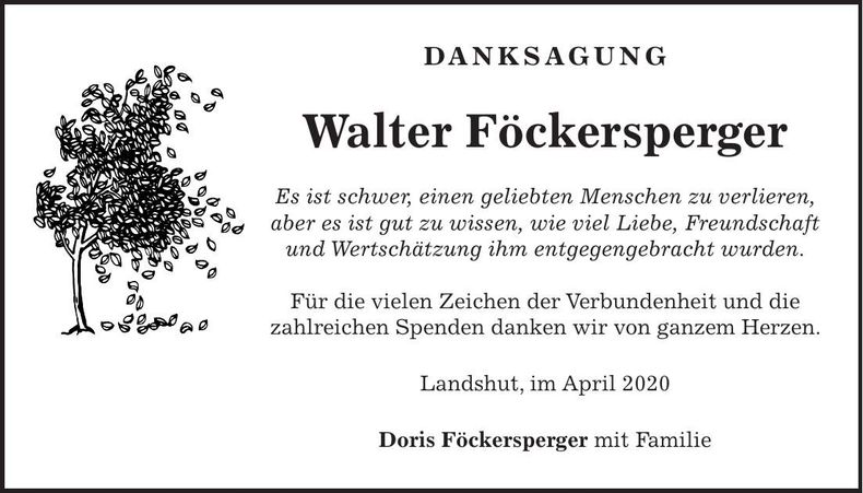 Traueranzeige Walter Föckersperger