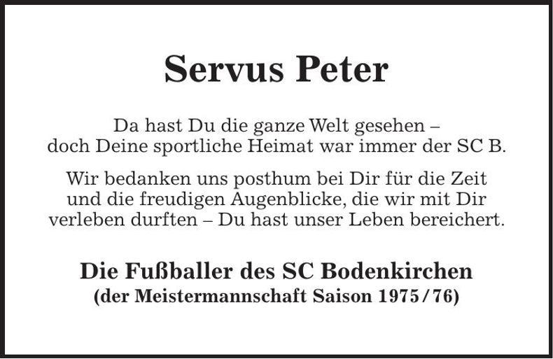 Traueranzeige Peter Niedermeier