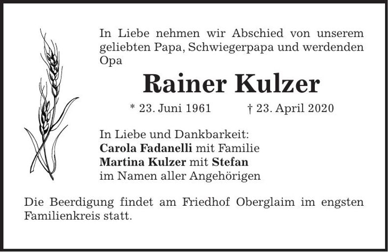 Traueranzeige Rainer Kulzer