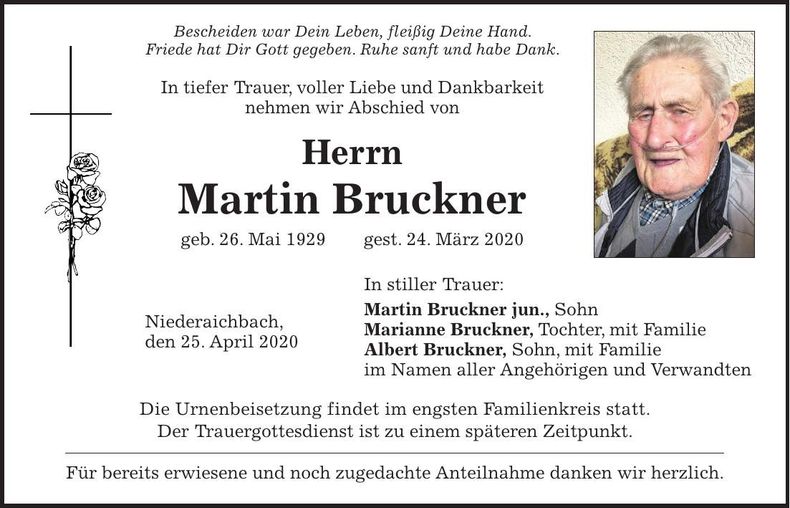 Traueranzeige Martin Bruckner