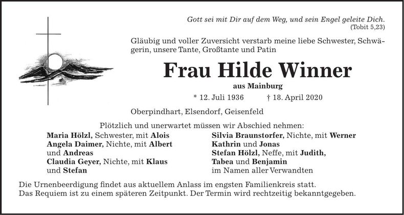 Traueranzeige Mathilde Winner