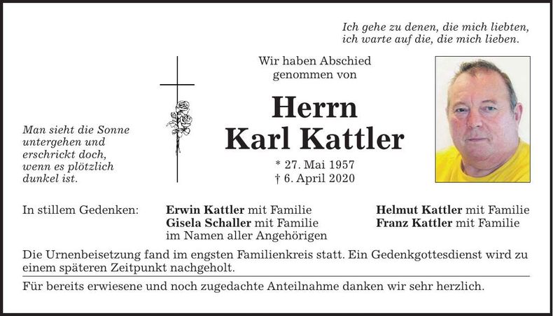 Traueranzeige Karl Kattler