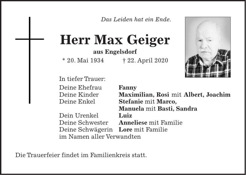 Traueranzeige Max Geiger