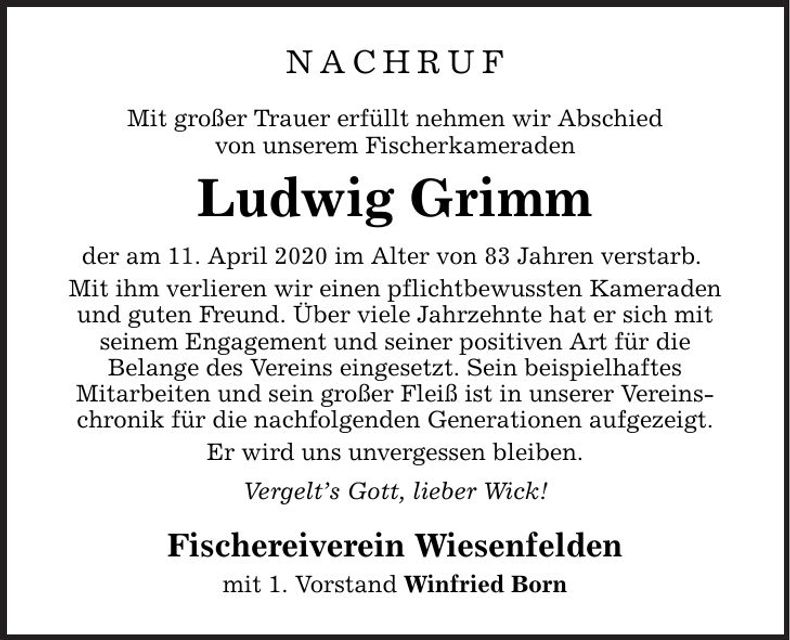 Traueranzeige Ludwig Grimm