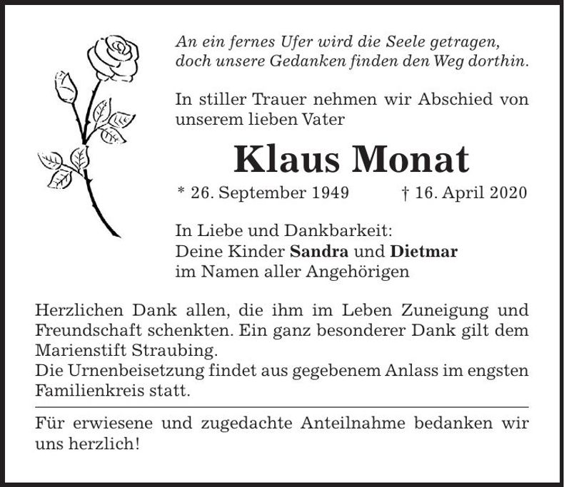 Traueranzeige Klaus Monat