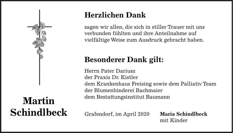 Traueranzeige Martin Schindlbeck