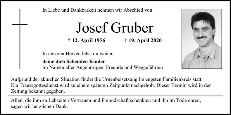 Traueranzeige Josef Gruber